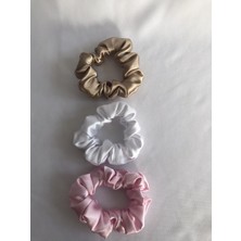 Kadın 3^lü Saç Saten Scrunchie Lastikli Simit Toka Seti