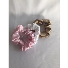 Kadın 3^lü Saç Saten Scrunchie Lastikli Simit Toka Seti