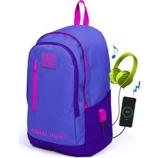 Coral High Sport Lavanta Mor Üç Bölmeli USB Şarjlı Kulaklık Çıkışlı Sırt Çantası 23234