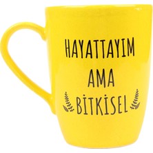 Cetinaccessories Sarı Hayattayım Ama Bitkisel Tasarım Kupa