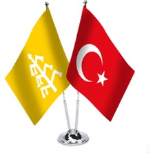 Asilmeydan Karahanlılar ve Türkiye - Ikili Saten Masa Bayrağı