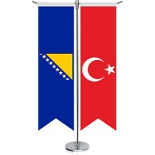 Asilmeydan Bosna I Hercegovina -Bosna Hersek Bayrağı ve Türkiye - Kırlangıç - Saten T Direk 2li Masa Bayrağı