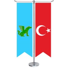 Asilmeydan Nogay, Nogaylılar Bayrağı ve Türkiye -Kırlangıç - Saten T Direk 2li Masa Bayrağı