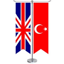 Asilmeydan Ingiltere Birleşik Krallığı ve Türkiye Bayrağı - Kırlangıç - Saten T Direk 2li Masa Bayrağı