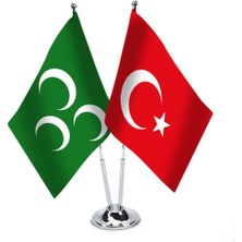 Asilmeydan Osmanlı Yeşil 3 Hilal -Türkiye Ikili Saten Masa Bayrağı