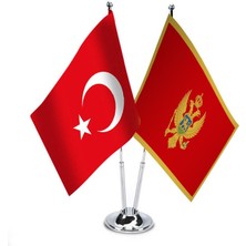 Asilmeydan Crnagora Karadağ ve Türkiye -Ikili Saten Masa Bayrağı