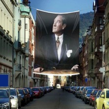 Asilmeydan Göğe Bakan Mustafa Kemal Atatürk Poster Cephe Bayrak-4x6 Metre