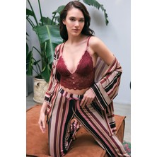Anıl 5660 Bayan Dantel Detaylı Yazlık Çizgili Pijama Takımı