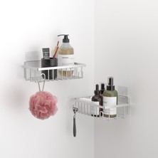 Tekno-tel Yapışkanlı Kancalı 2 Adet Banyo Rafı Silver ST241