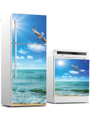 Sticker Art Buzdolabı ve Bulaşık Makinası Beyaz Eşya Sticker Kaplama Deniz Manzara