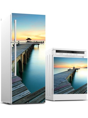 Sticker Art Buzdolabı ve Bulaşık Makinası Beyaz Eşya Sticker Kaplama Deniz Yol