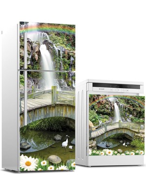 Sticker Art Buzdolabı ve Bulaşık Makinası Beyaz Eşya Sticker Kaplama Köprü Şelale