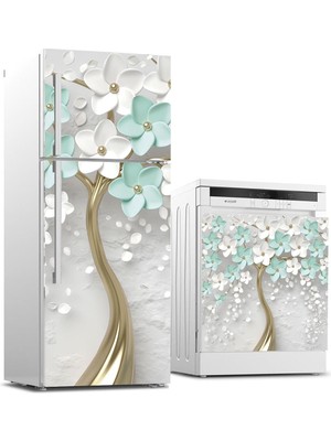 Sticker Art Buzdolabı ve Bulaşık Makinası Beyaz Eşya Sticker Kaplama 3D Renkli Ağaç