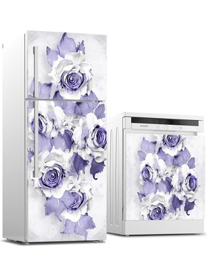 Sticker Art Buzdolabı ve Bulaşık Makinası Beyaz Eşya Sticker Kaplama Mor Gül
