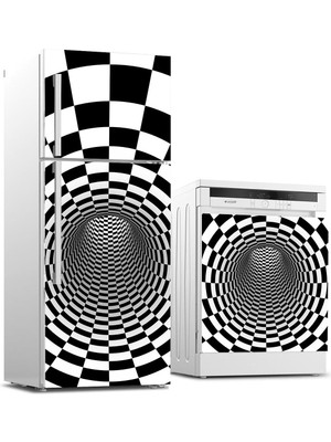 Sticker Art Buzdolabı ve Bulaşık Makinası Beyaz Eşya Sticker Kaplama 3D Tünel
