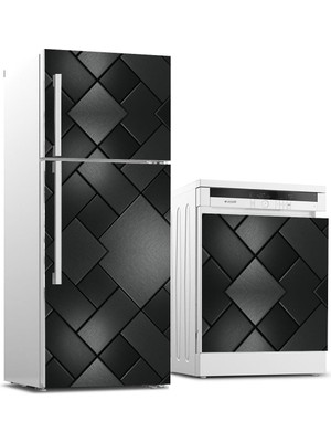 Sticker Art Buzdolabı ve Bulaşık Makinası Beyaz Eşya Sticker Kaplama Siyah Tasarım