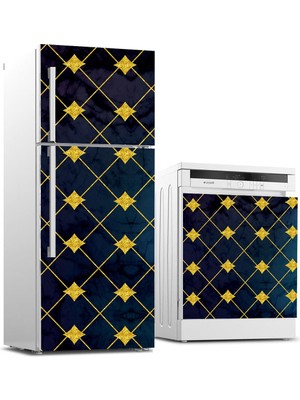 Sticker Art Buzdolabı ve Bulaşık Makinası Beyaz Eşya Sticker Kaplama Altın Çizgiler Mermer
