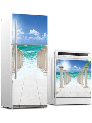 Sticker Art Buzdolabı ve Bulaşık Makinası Beyaz Eşya Sticker Kaplama Sütun Deniz