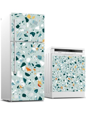Sticker Art Buzdolabı ve Bulaşık Makinası Beyaz Eşya Sticker Kaplama Terrazzo