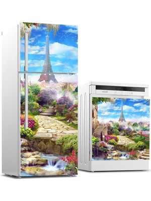 Sticker Art Buzdolabı ve Bulaşık Makinası Beyaz Eşya Sticker Kaplama Eyfel Yol