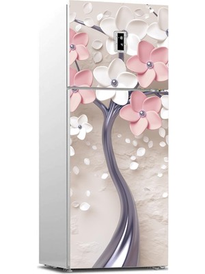 Sticker Art Buzdolabı Sticker Kaplama Dolap Kaplama Etiketi 3D Pembe Ağaç