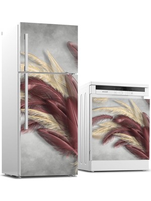 Sticker Art Buzdolabı ve Bulaşık Makinası Beyaz Eşya Sticker Kaplama Güzel Tüyler