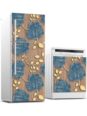 Sticker Art Buzdolabı ve Bulaşık Makinası Beyaz Eşya Sticker Kaplama Mermer Mavi Gül