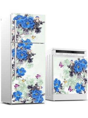 Sticker Art Buzdolabı ve Bulaşık Makinası Beyaz Eşya Sticker Kaplama Mor Çiçekler