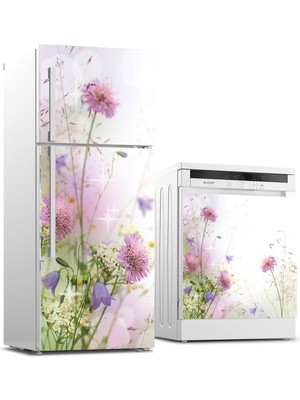 Sticker Art Buzdolabı ve Bulaşık Makinası Beyaz Eşya Sticker Kaplama Pastel Çiçek