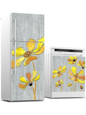 Sticker Art Buzdolabı ve Bulaşık Makinası Beyaz Eşya Sticker Kaplama Sarı Peri Çiçek