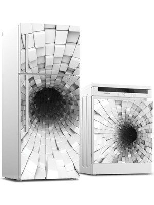 Sticker Art Buzdolabı ve Bulaşık Makinası Beyaz Eşya Sticker Kaplama Soyut Tünel