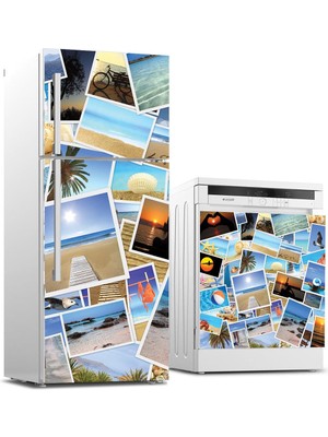 Sticker Art Buzdolabı ve Bulaşık Makinası Beyaz Eşya Sticker Kaplama Tatil Kolaj
