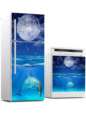 Sticker Art Buzdolabı ve Bulaşık Makinası Beyaz Eşya Sticker Kaplama Uyuyan Yunus