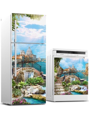Sticker Art Buzdolabı ve Bulaşık Makinası Beyaz Eşya Sticker Kaplama Venedik Kolaj