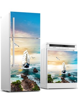 Sticker Art Buzdolabı ve Bulaşık Makinası Beyaz Eşya Sticker Kaplama Yelkenli