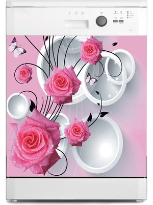 Sticker Art Bulaşık Makinesi Sticker Kaplama Beyaz Eşya Kaplama 3D Pembe Gül
