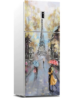 Sticker Art Buzdolabı Sticker Kaplama Dolap Kaplama Etiketi Eyfel Renk Yağlıboya