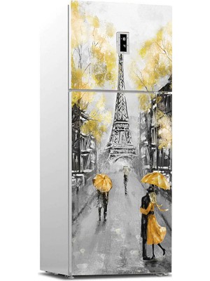 Sticker Art Buzdolabı Sticker Kaplama Dolap Kaplama Etiketi Eyfel Sarı Yağlıboya
