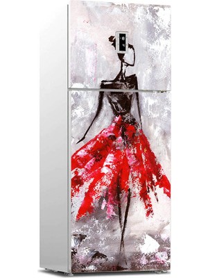 Sticker Art Buzdolabı Sticker Kaplama Dolap Kaplama Etiketi Genç Kadın Yağlıboya