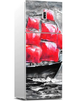 Sticker Art Buzdolabı Sticker Kaplama Dolap Kaplama Etiketi Kırmızı Yelken