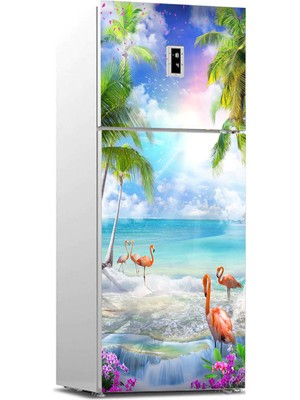 Sticker Art Buzdolabı Sticker Kaplama Dolap Kaplama Etiketi Sahil Flamingo