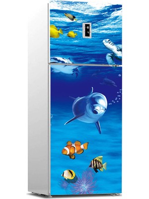 Sticker Art Buzdolabı Sticker Kaplama Dolap Kaplama Etiketi Sualtı Dünyası Yunus