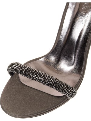 Kent Shop Platin Saten 10 cm Taşlı Kadın Abiye Ayakkabı