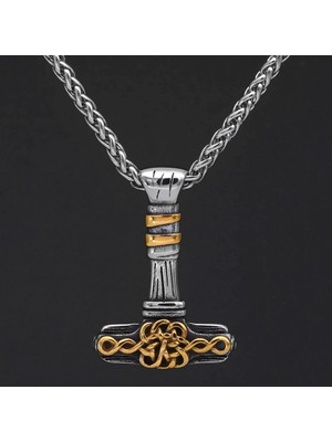 Viking Thor Mjollnir Nordik Iskandinav Işlemeli & Örgü Zincir 316L Erkek Çelik Kolye