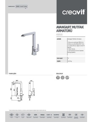 Creavit Avangart Mutfak Armatürü