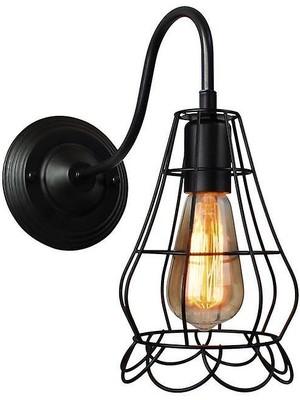 Xinh Vintage LED Duvar Işık Retro Loft Endüstriyel Duvar Lambası Siyah E27 Demir Basit Abajur Kafes Guard Aplik Kapalı Aydınlatma Armatürü (Yurt Dışından)