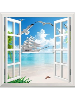Sticker Art Pencere Poster Duvar Kağıdı Gemi Kuşlar Yapışkanlı Sticker