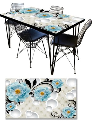 Sticker Art Masa Kaplama Folyosu Mobilya Masa Kaplama Folyoları 3D Mavi Çiçekler