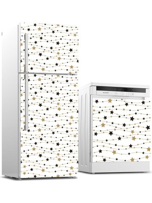 Sticker Art Buzdolabı ve Bulaşık Makinası Beyaz Eşya Sticker Kaplama Altın Yıldızlar