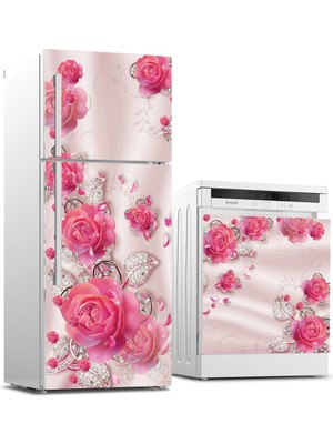 Sticker Art Buzdolabı ve Bulaşık Makinası Beyaz Eşya Sticker Kaplama Mücevher Gül
